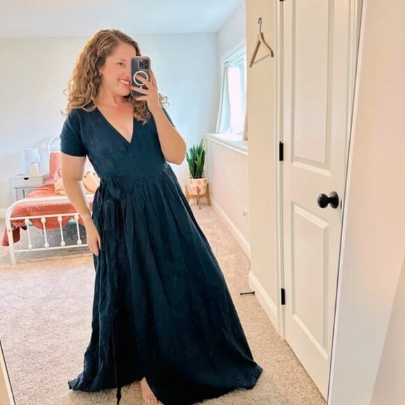 notPERFECTLINEN Dresses & Skirts - NWT Visible Navy Blue Linen Wrap Maxi Dress Medium